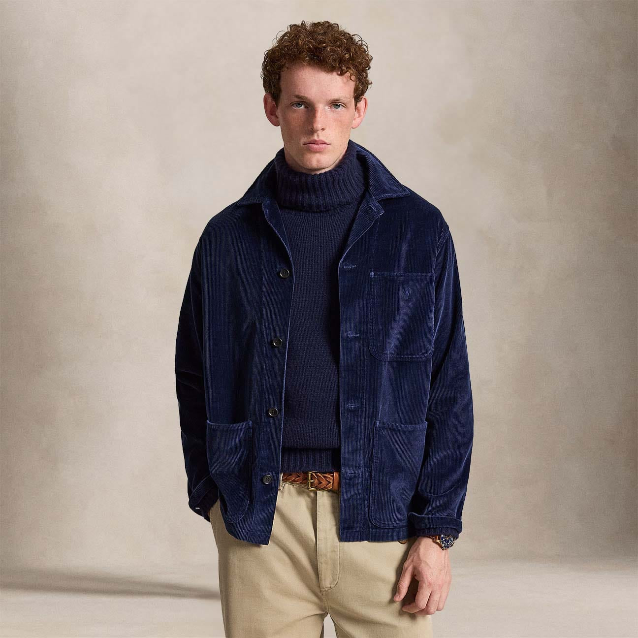 POLO RALPH LAUREN Overshirt uomo in velluto a coste Blue