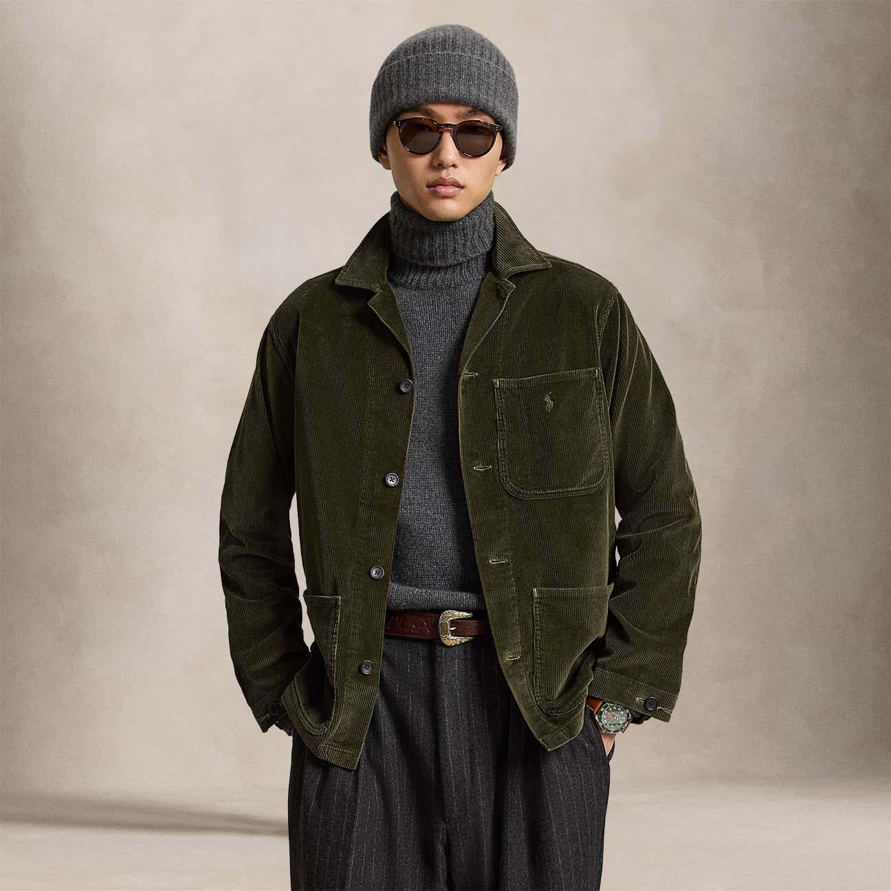 POLO RALPH LAUREN Overshirt uomo in velluto a coste Verde Militare