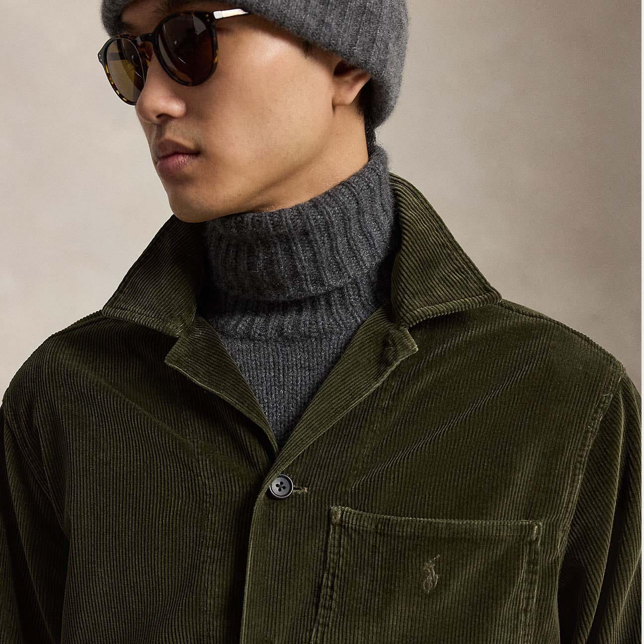 POLO RALPH LAUREN Overshirt uomo in velluto a coste Verde Militare