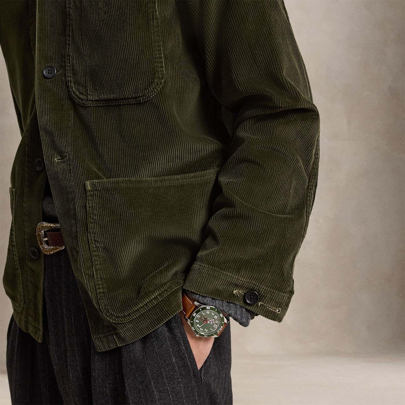 POLO RALPH LAUREN Overshirt uomo in velluto a coste Verde Militare