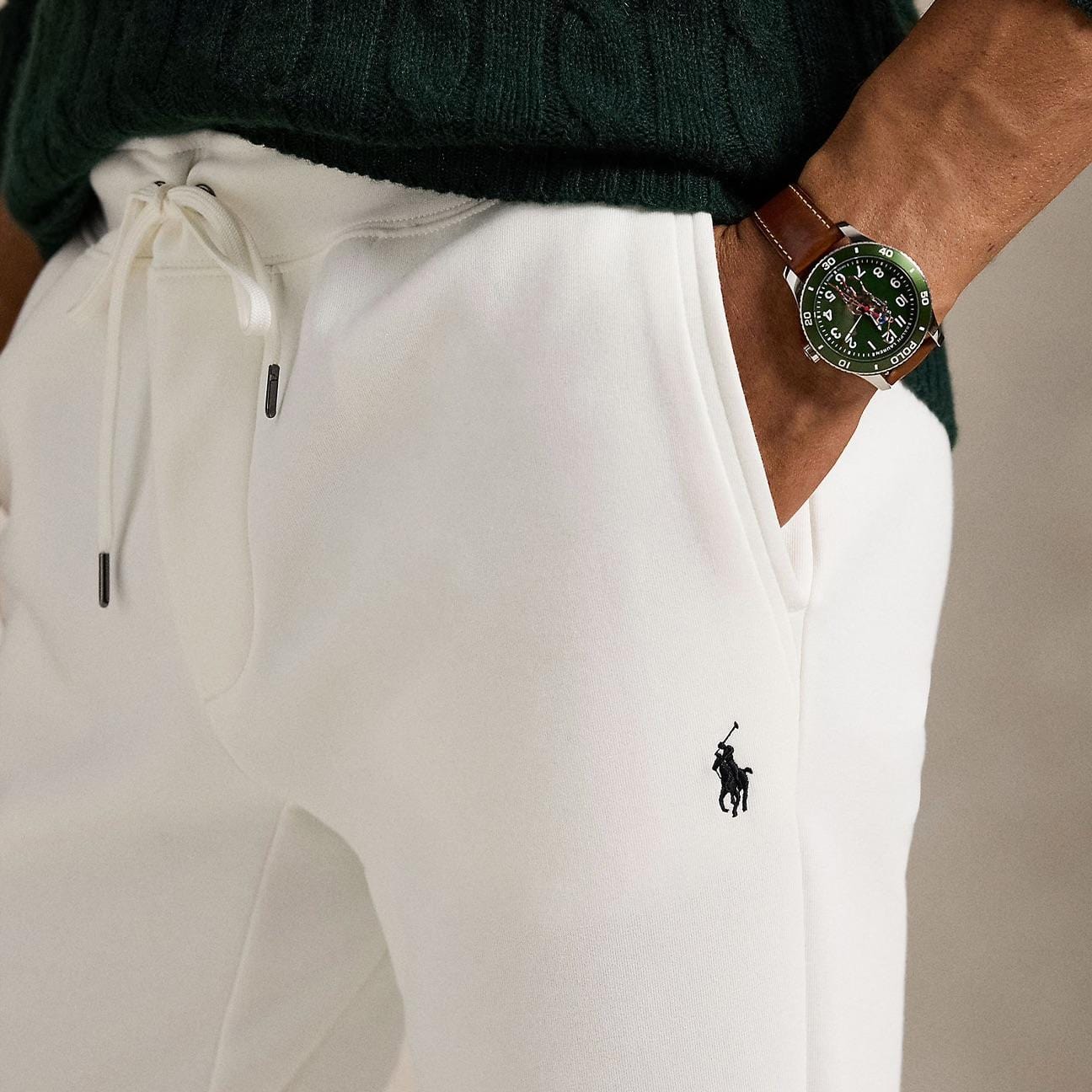 POLO RALPH LAUREN Pantaoni uomo  da jogging in maglia doppia Bianco