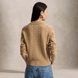 POLO RALPH LAUREN Polo donna in lana e cashmere a trecce Cammello