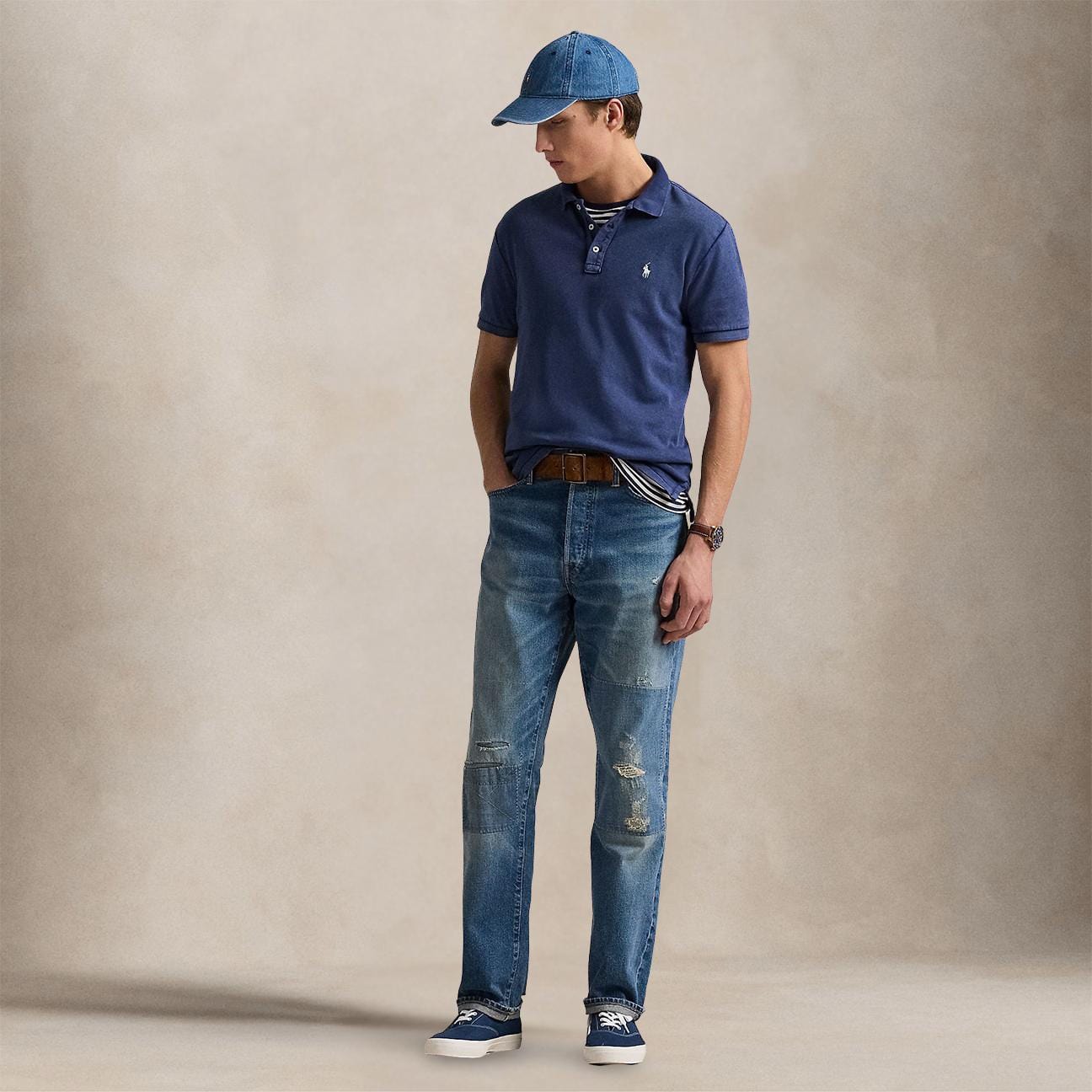 POLO RALPH LAUREN Polo uomo in piquè di cotone Custom Slim Fit Blue