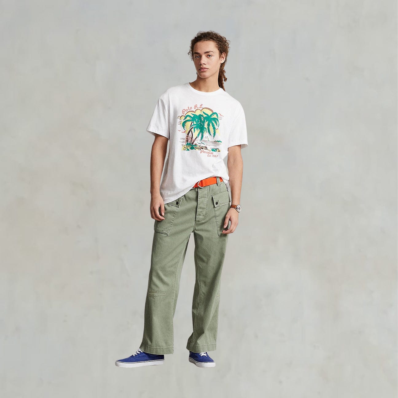 POLO RALPH LAUREN T-Shirt con Palme e Logo Bianco