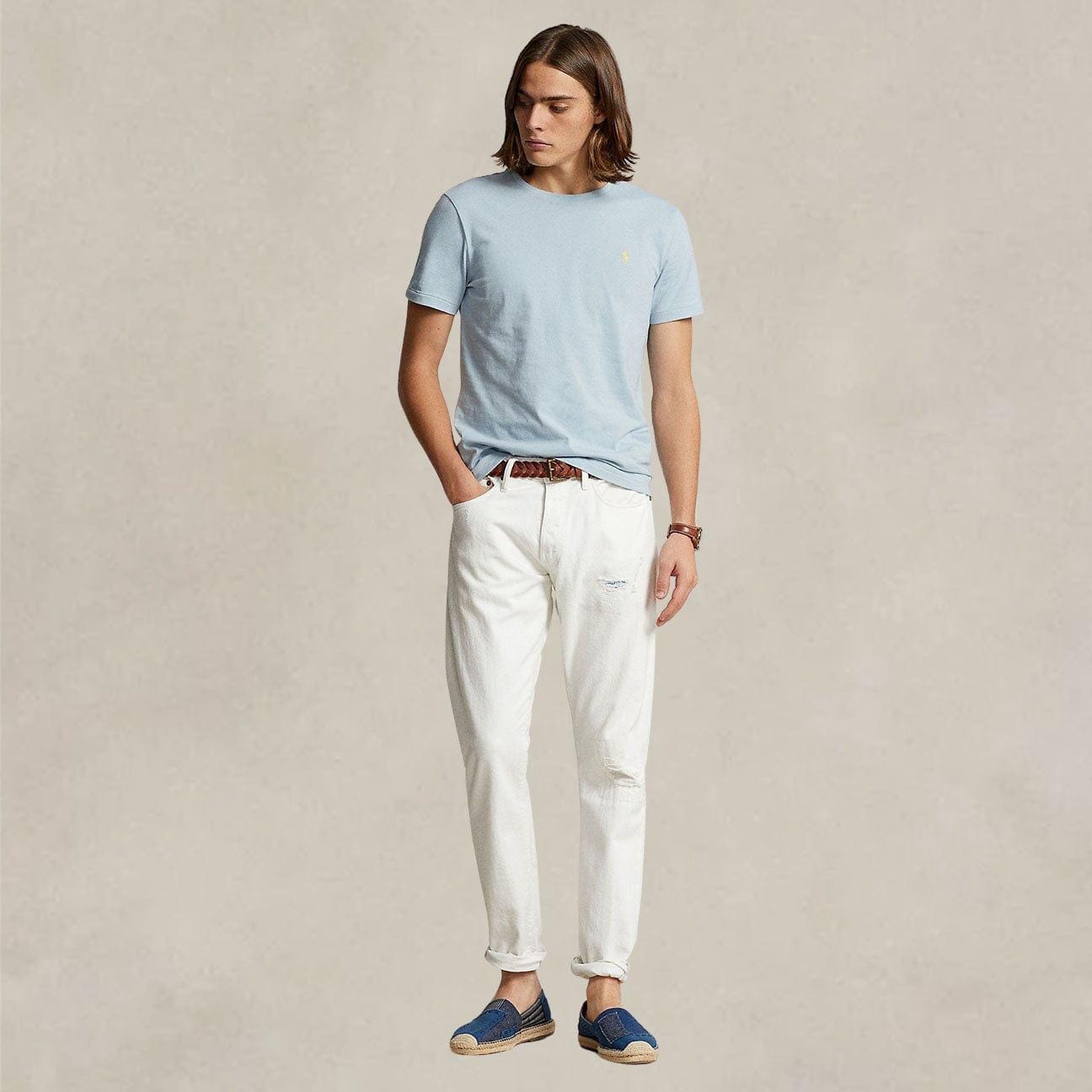 POLO RALPH LAUREN T-Shirt uomo girocollo Custom Slim Fit  Alpine Blue