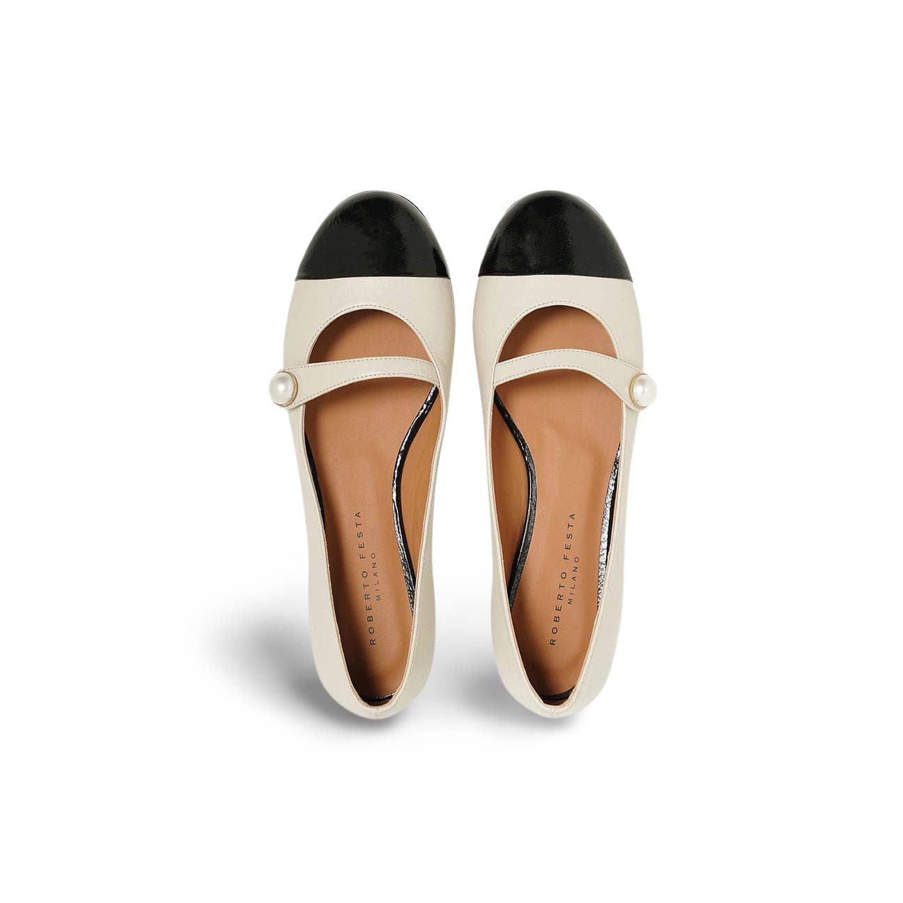 ROBERTO FESTA Ballerina Divy flat bicolore Avorio e Nero