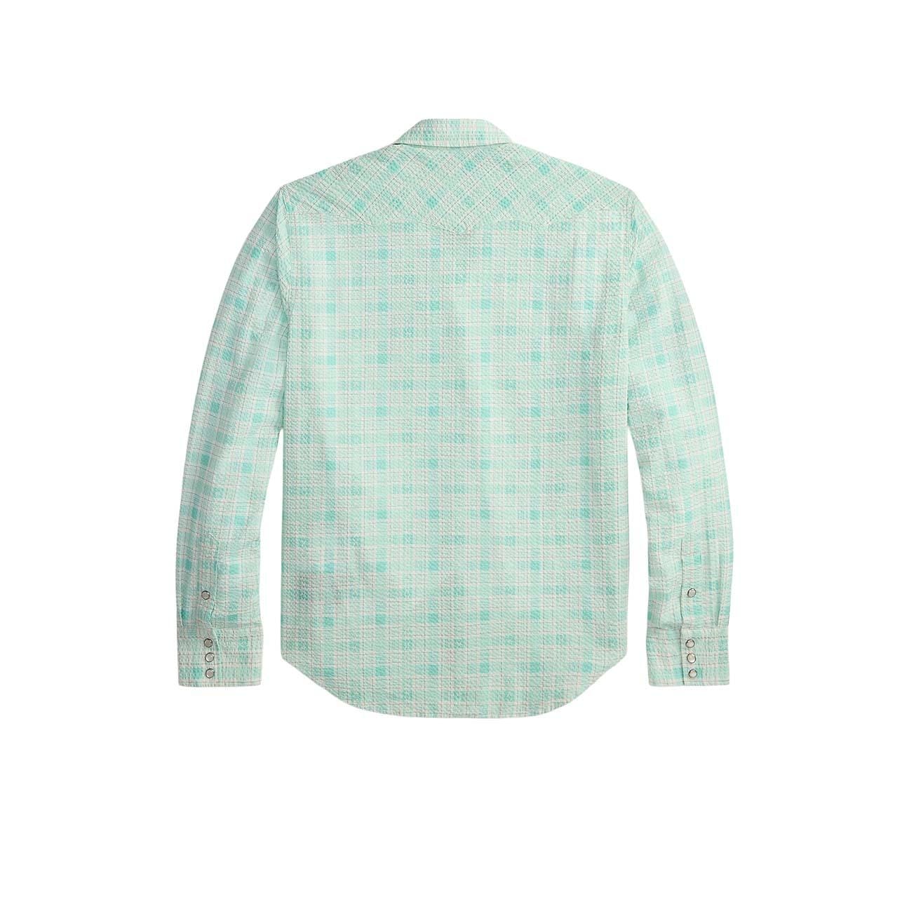 RRL Camicia uomo  western in seersucker Slim-Fit Turchese