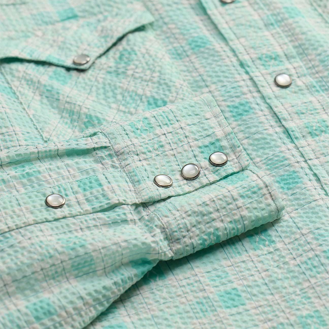 RRL Camicia uomo  western in seersucker Slim-Fit Turchese