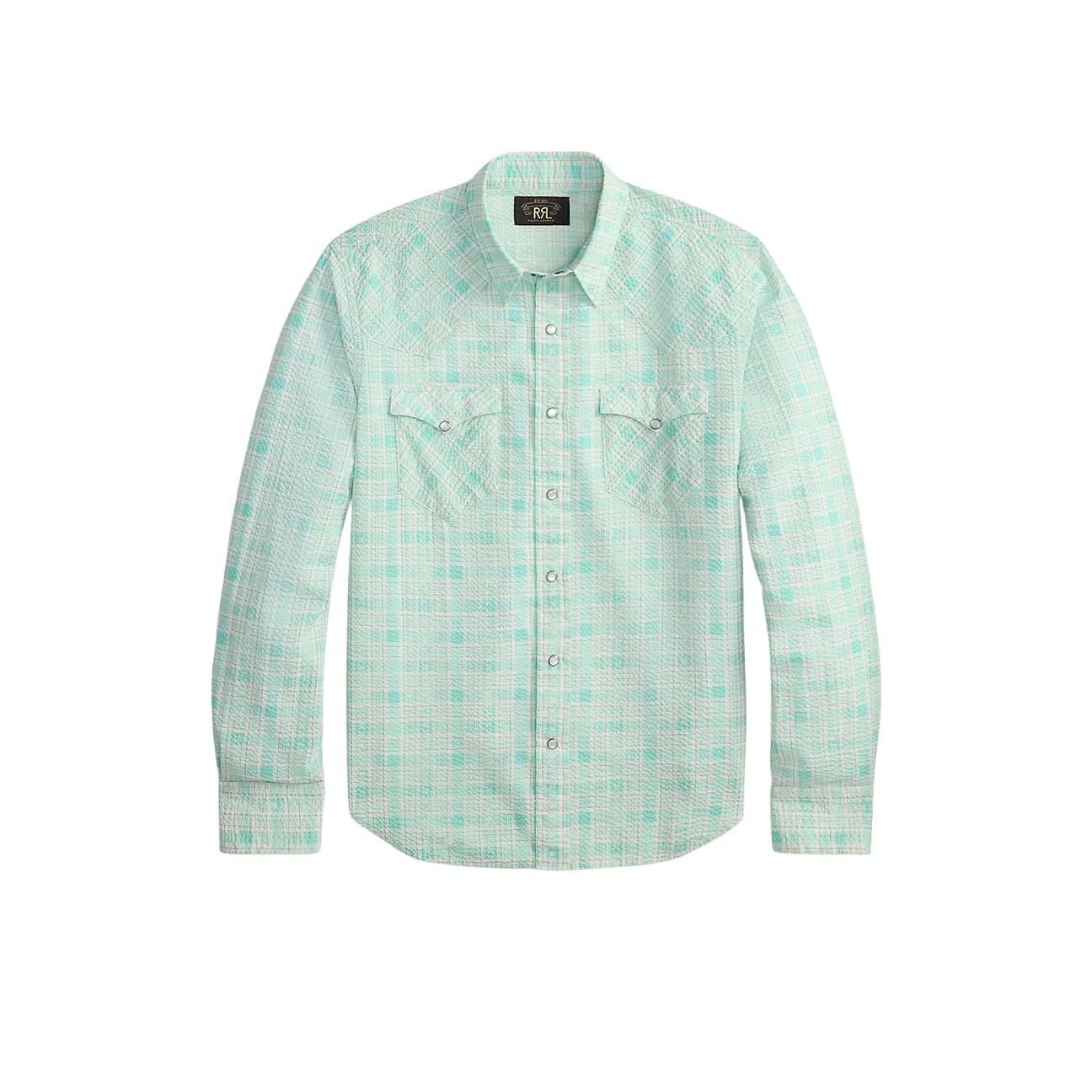 RRL Camicia uomo  western in seersucker Slim-Fit Turchese