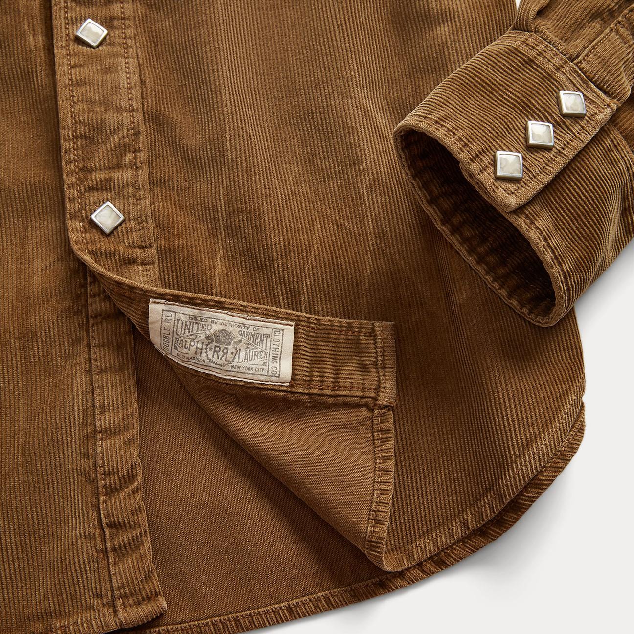 RRL Camicia uomo western in velluto Tan