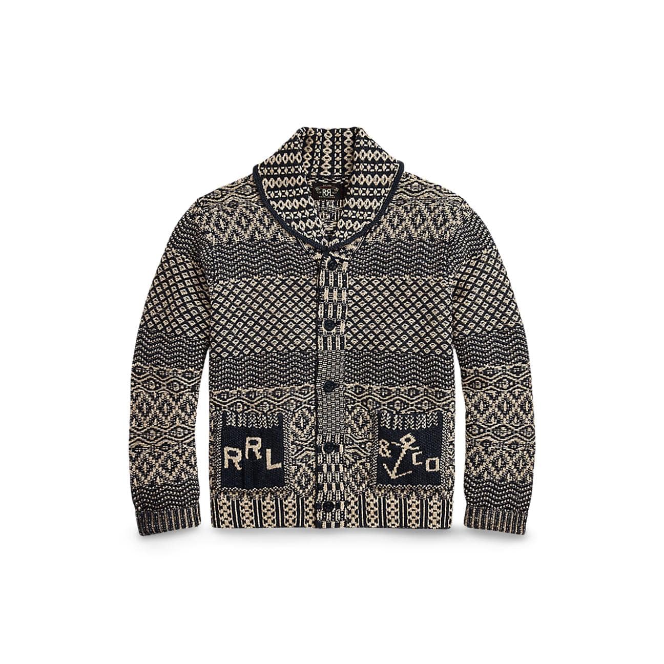 RRL Cardigan sciallato in misto cotone Blue Bianco