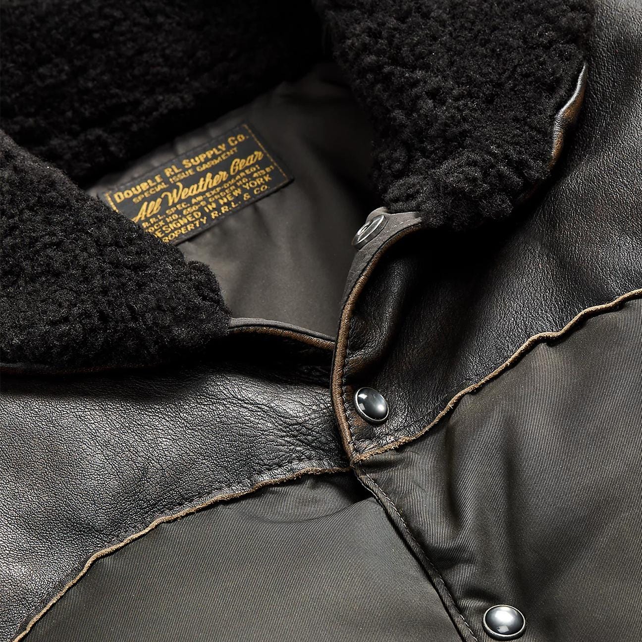 RRL Giacca con carré in pelle Nero