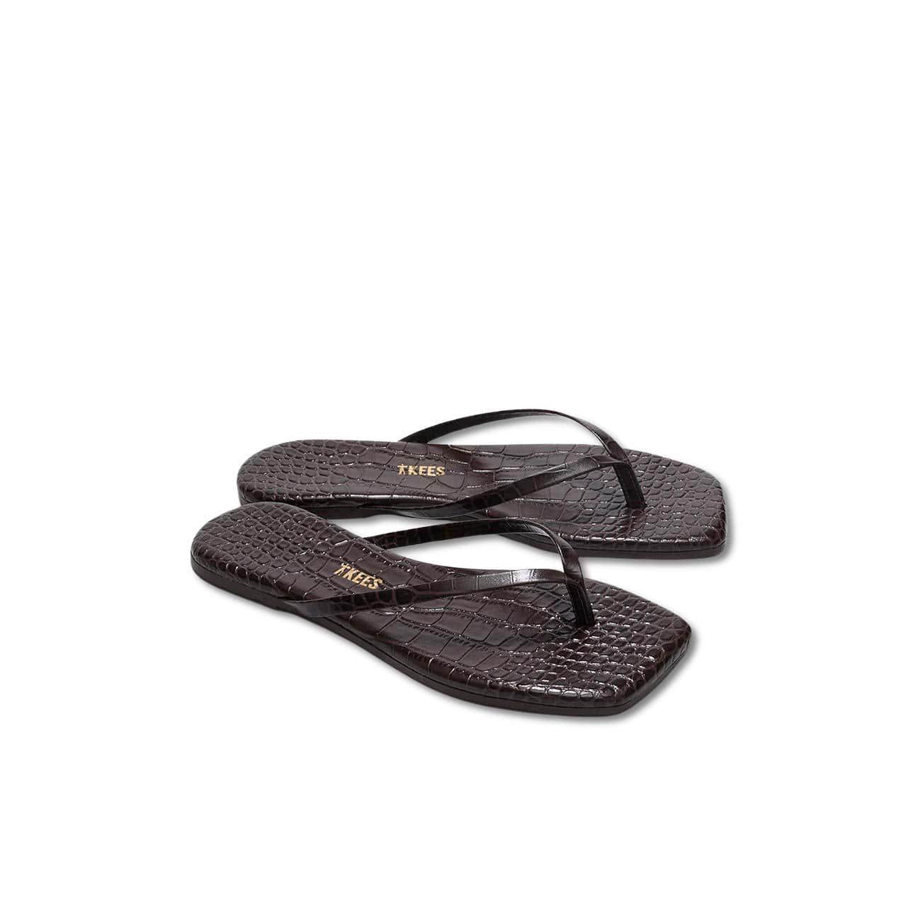 TKEES Sandali Square Toe Lily Croc Carob