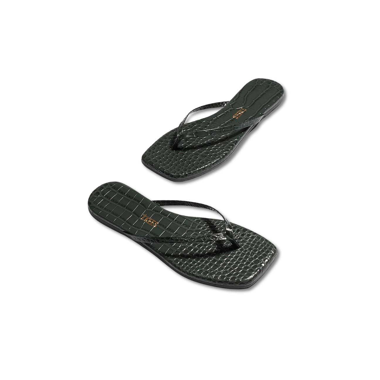 TKEES Sandali Square Toe Lily Croc Emerald