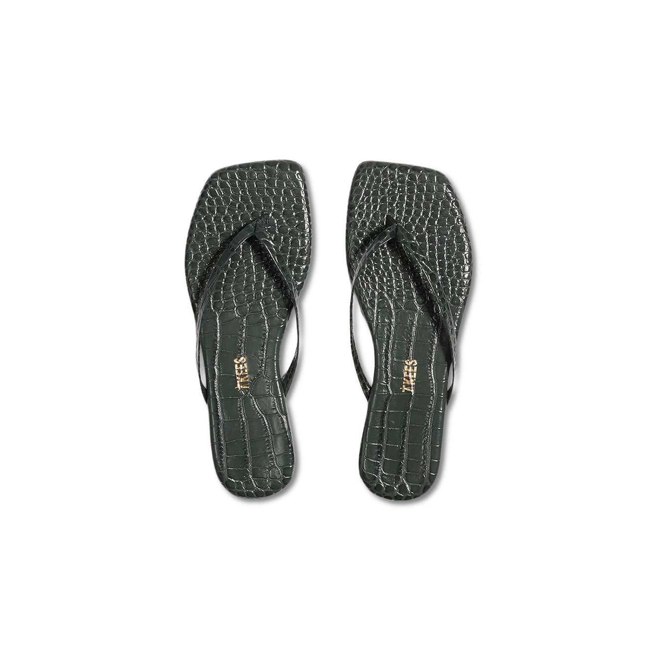 TKEES Sandali Square Toe Lily Croc Emerald