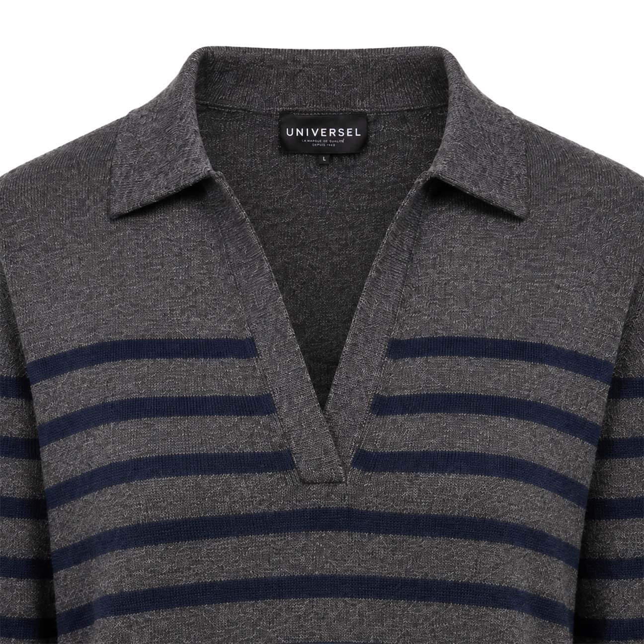 UNIVERSEL Polo donna in cashmere a righe Antracite e Blue