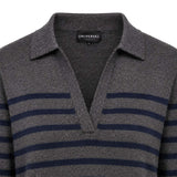 UNIVERSEL Polo donna in cashmere a righe Antracite e Blue