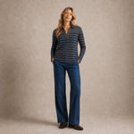 UNIVERSEL Polo donna in cashmere a righe Antracite e Blue
