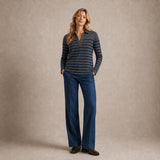 UNIVERSEL Polo donna in cashmere a righe Antracite e Blue