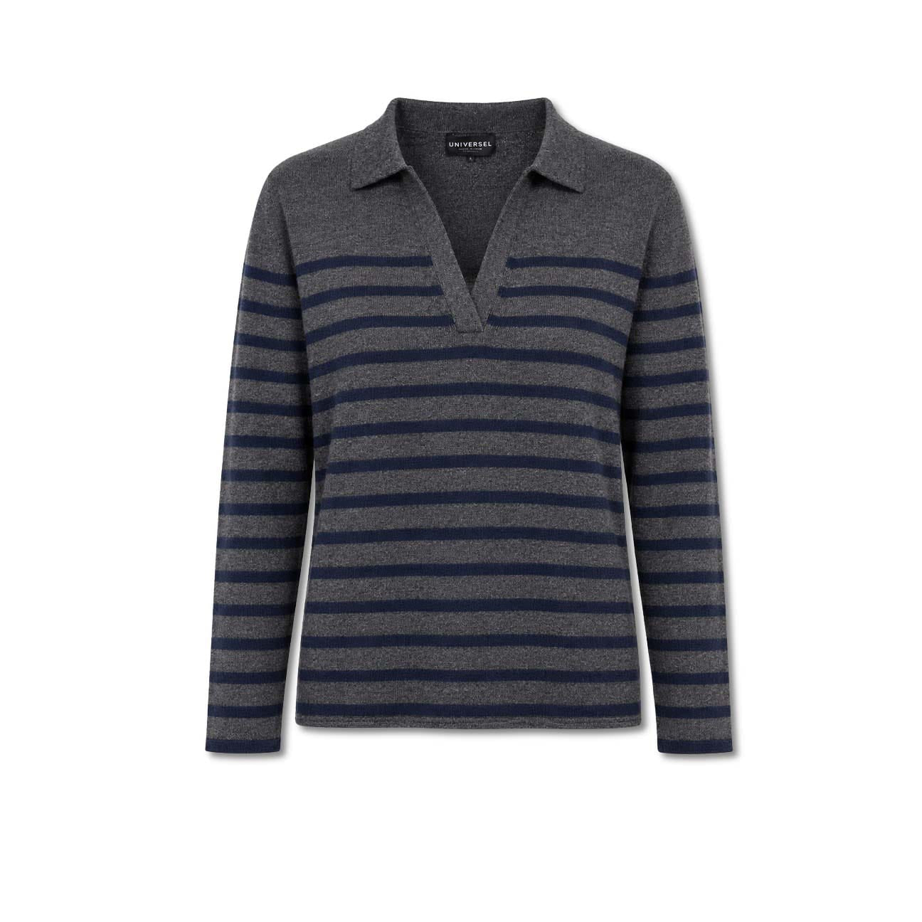 UNIVERSEL Polo donna in cashmere a righe Antracite e Blue