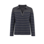 UNIVERSEL Polo donna in cashmere a righe Antracite e Blue