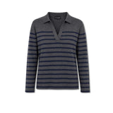UNIVERSEL Polo donna in cashmere a righe Antracite e Blue