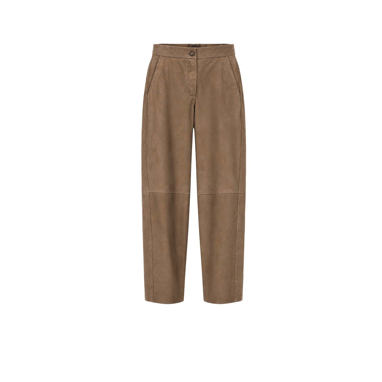 VIA MASINI 80 Pantalone donna in pelle scamosciata Oliva