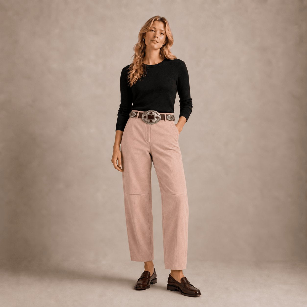 VIA MASINI 80 Pantalone in suede donna Visone