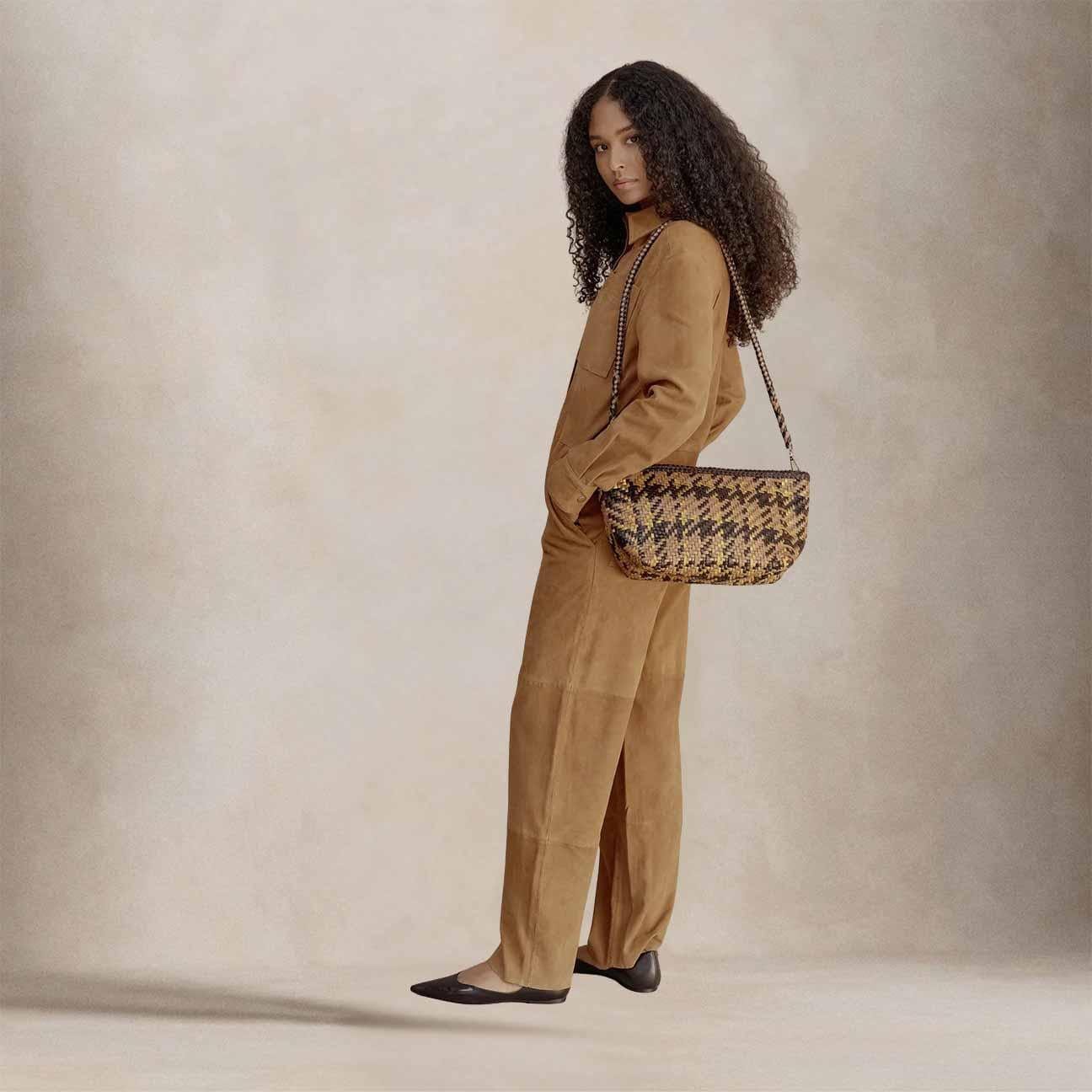 VIPERA Pouch Mondrian Madras Taupe Chocolate Gold