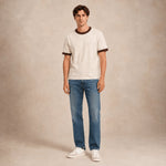 WOC T-Shirt uomo con bordo in contrast Avorio Marrone