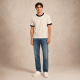 WOC T-Shirt uomo con bordo in contrast Avorio Nero