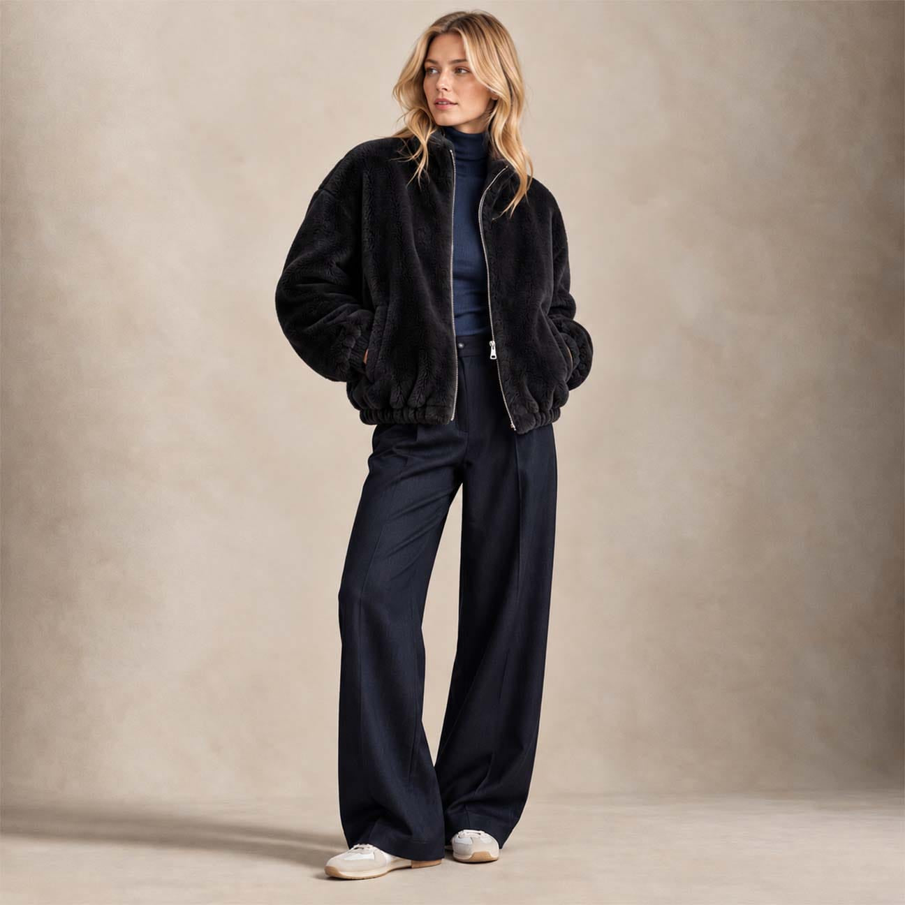 ZOE PARIS Bomber donna in ecofur Nero