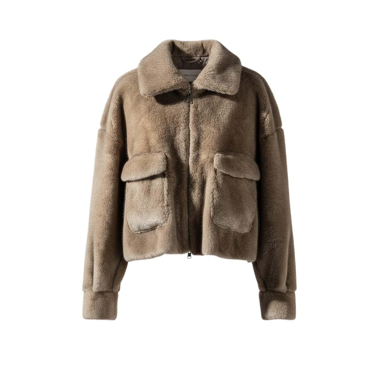 ZOE PARIS Giacca donna corta in eco-pelliccia con zip Tortora