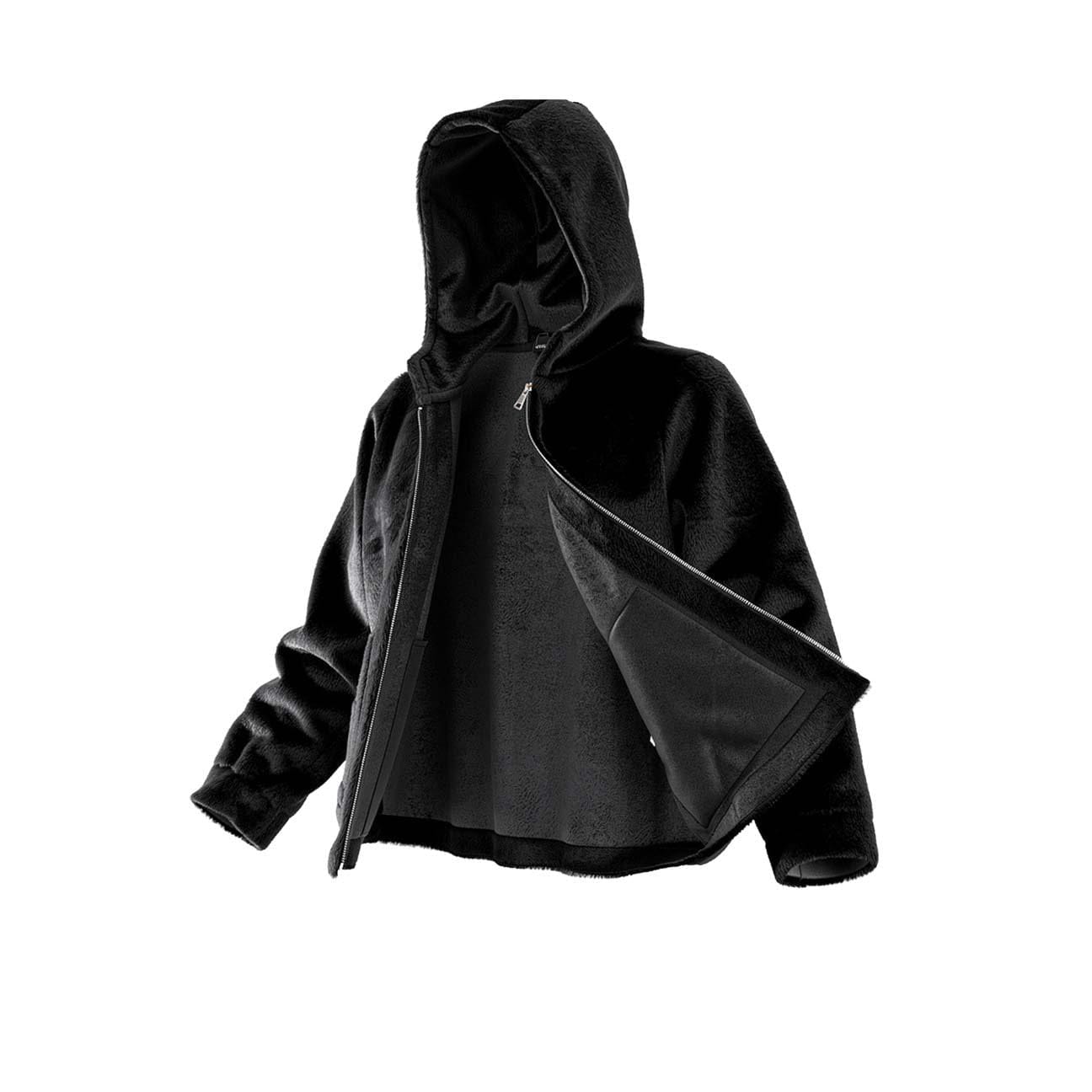 ZOE PARIS Giacca donna in eco-pelliccia con cappuccio e zip Nero