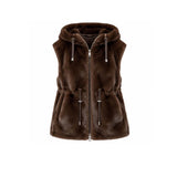 ZOE PARIS Gilet donna in ecofur con cappuccio Marrone