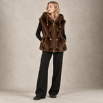 ZOE PARIS Gilet donna in ecofur con cappuccio Marrone