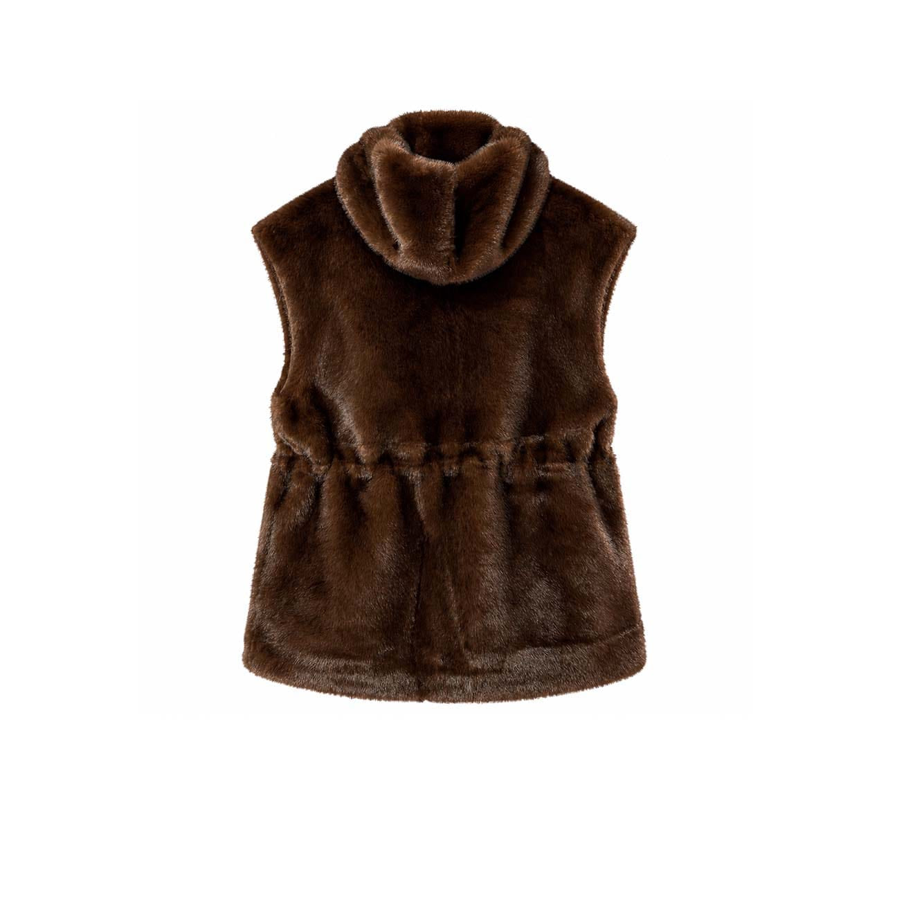 ZOE PARIS Gilet donna in ecofur con cappuccio Marrone