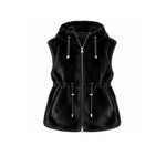 ZOE PARIS Gilet donna in ecofur con cappuccio Nero