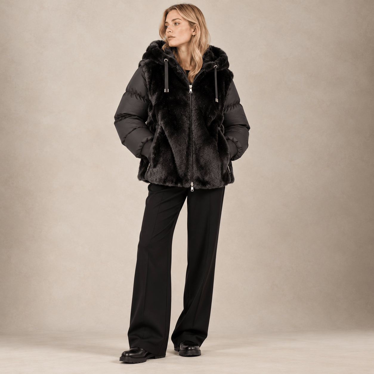 ZOE PARIS Piumino donna con ecofur Nero