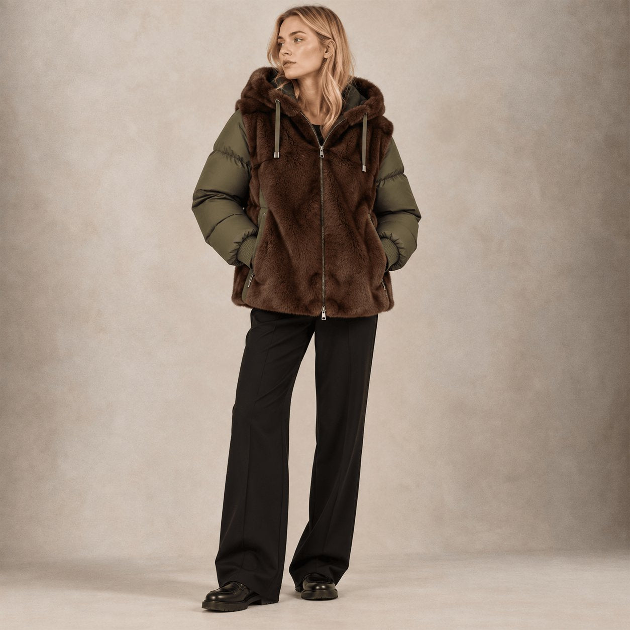 ZOE PARIS Piumino donna con ecofur Verde Militare