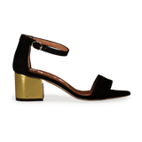 VIA ROMA 15 Sandali Camoscio Nero Tacco Oro