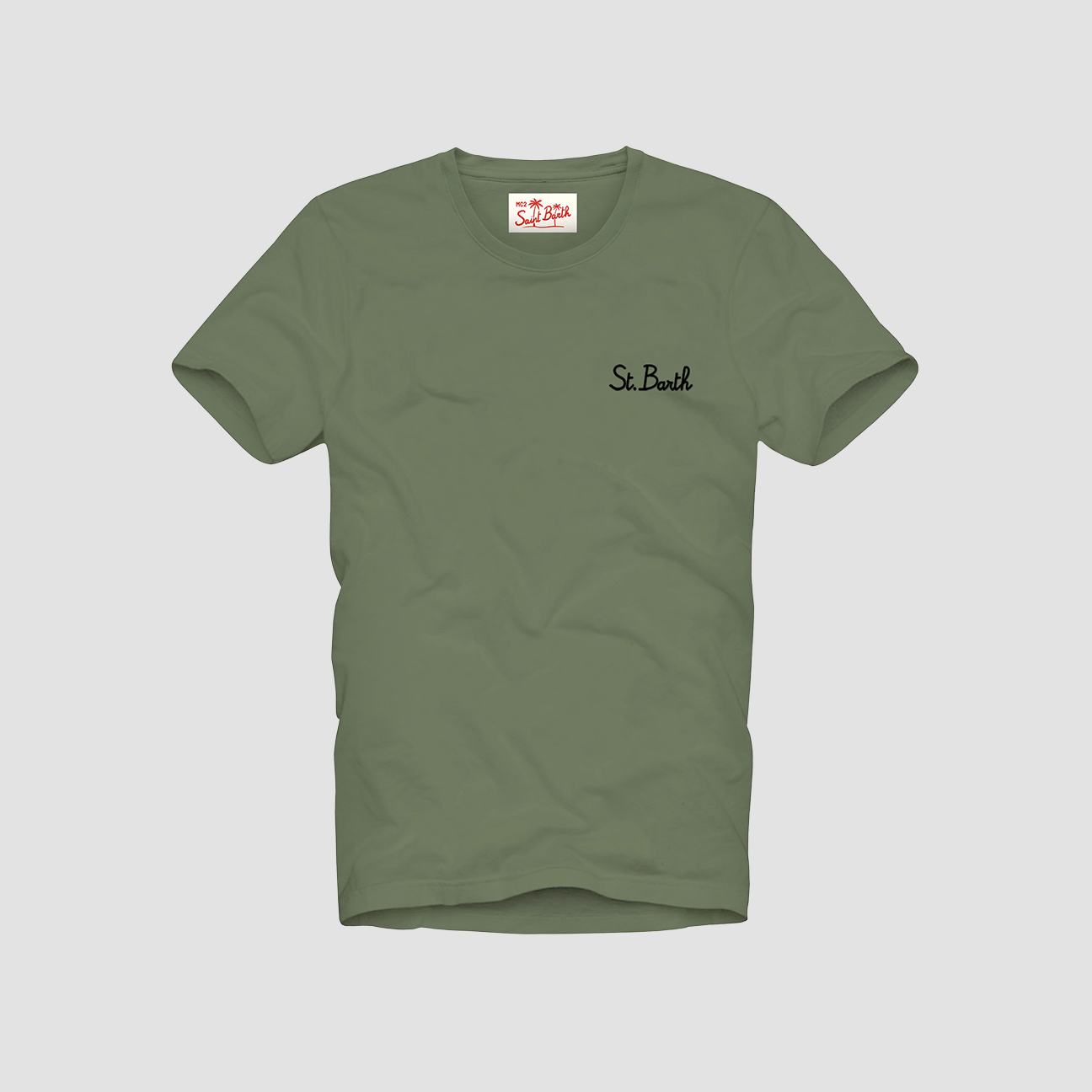 MC2 SAINT BARTH T-Shirt  Verde Militare con  Logo  nero