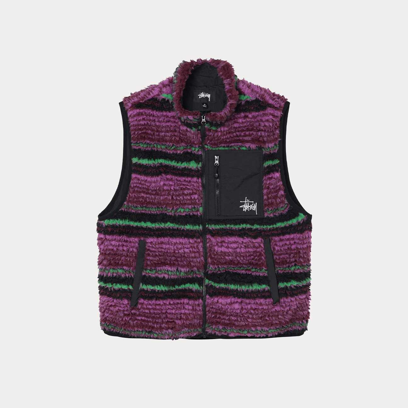 STUSSY Gilet in sherpa a righe Viola